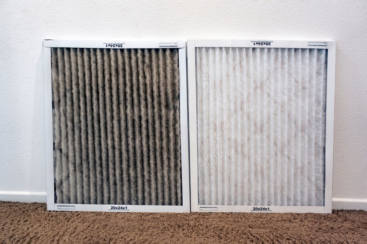 dirty air filter symptoms clean vs old against wall